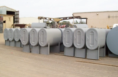 White obround heating oil tank on support legs