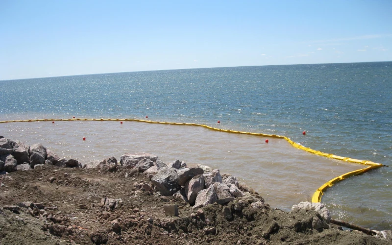 type 2 silt curtain installed for sediment barrier on lake