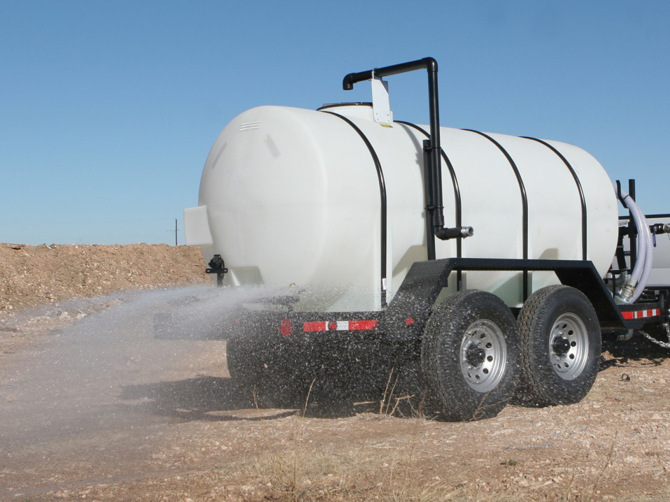 side of 1,000 gallon water tank trailer