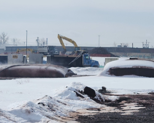Geotextile dewatering tubes at a municipal wastewater treatment plant in New York