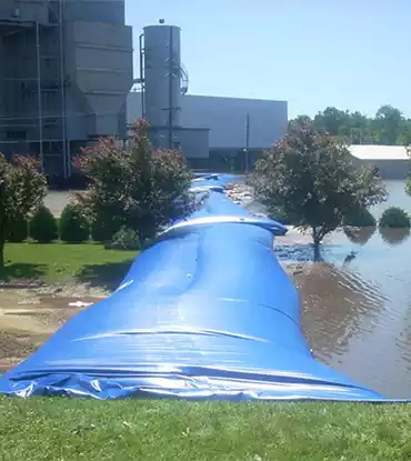 aquabarrier installed protecting building from flood