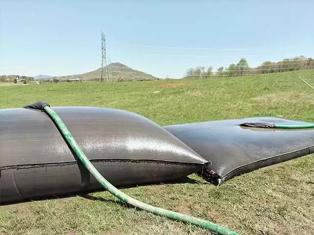 two dewatering bags in use