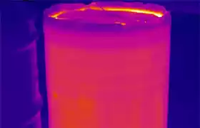 Thermal image of a heater blanket wrapped around a tank