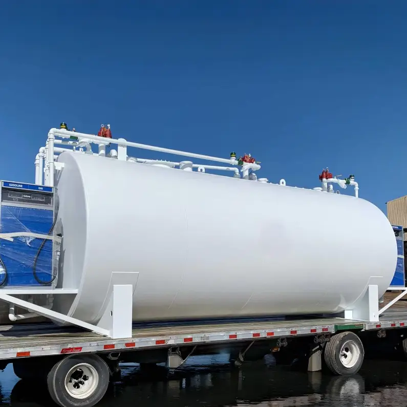 white UL 2085 tank on a trailer bed ready for instalation