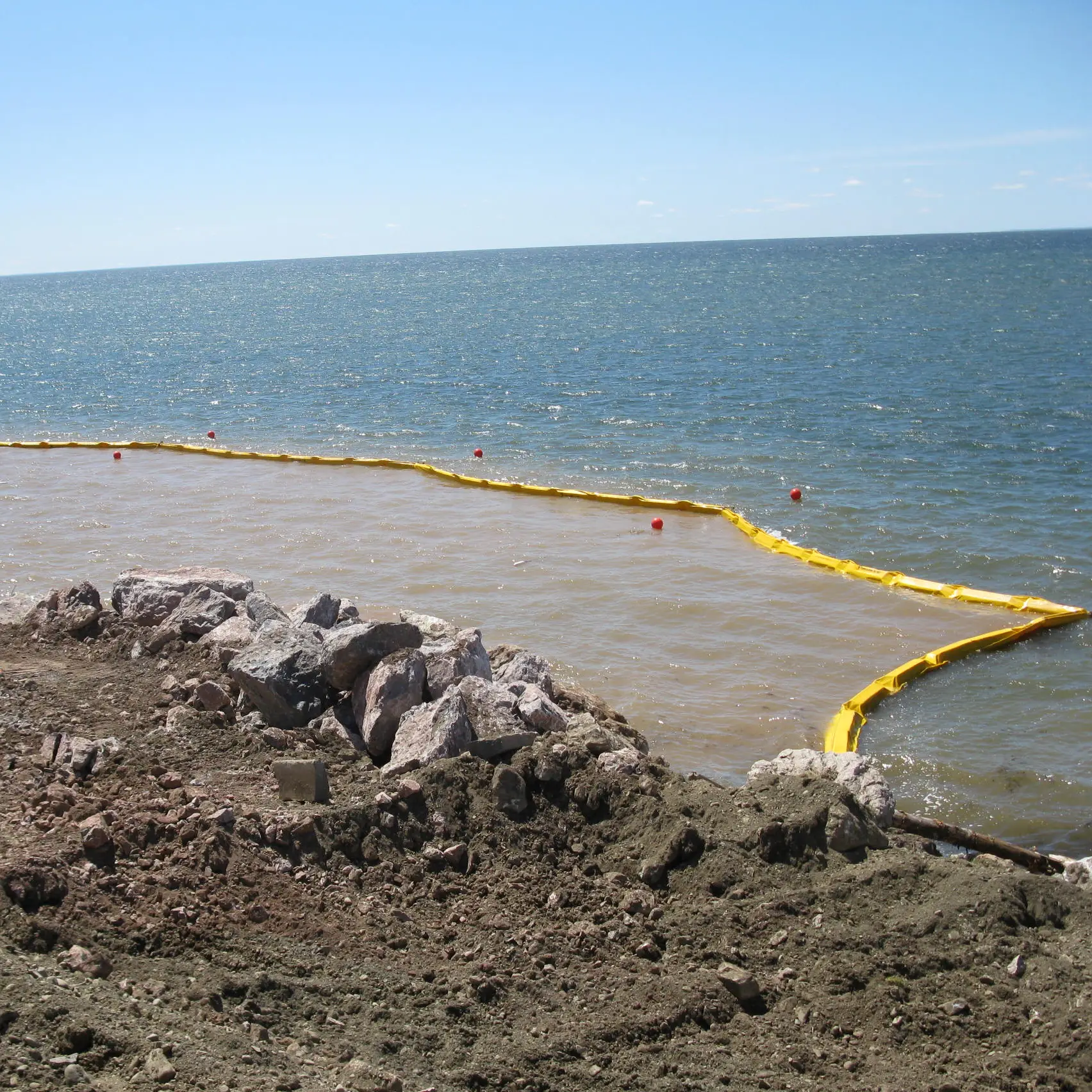 type 2 silt curtain installed for sediment barrier on lake